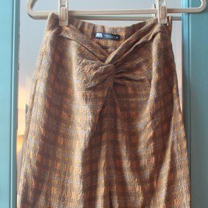 Knot Front Plaid Skirt